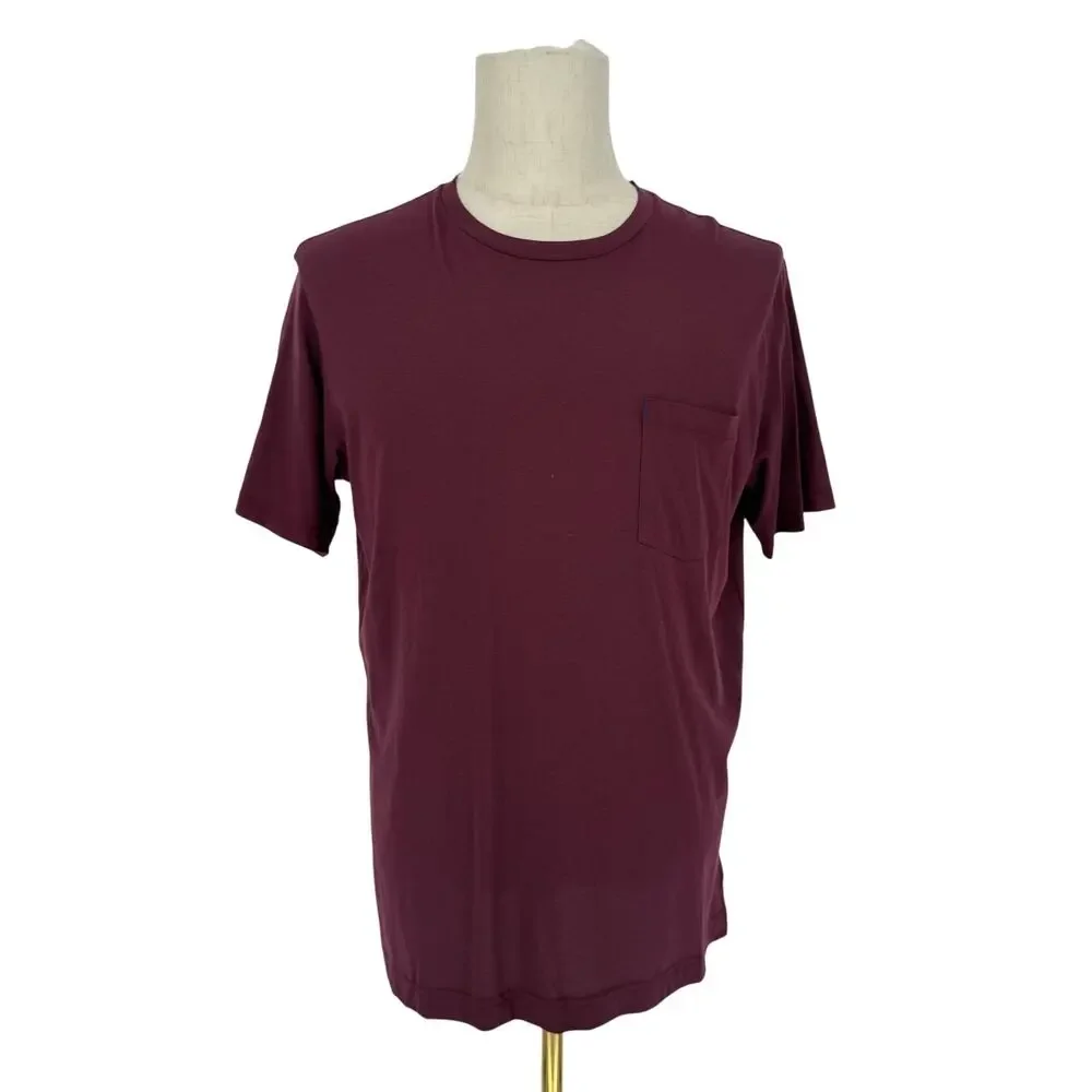 Robert Graham Short Sleeve Crew Neck T-Shirt MYLES Burgundy with Pocket M